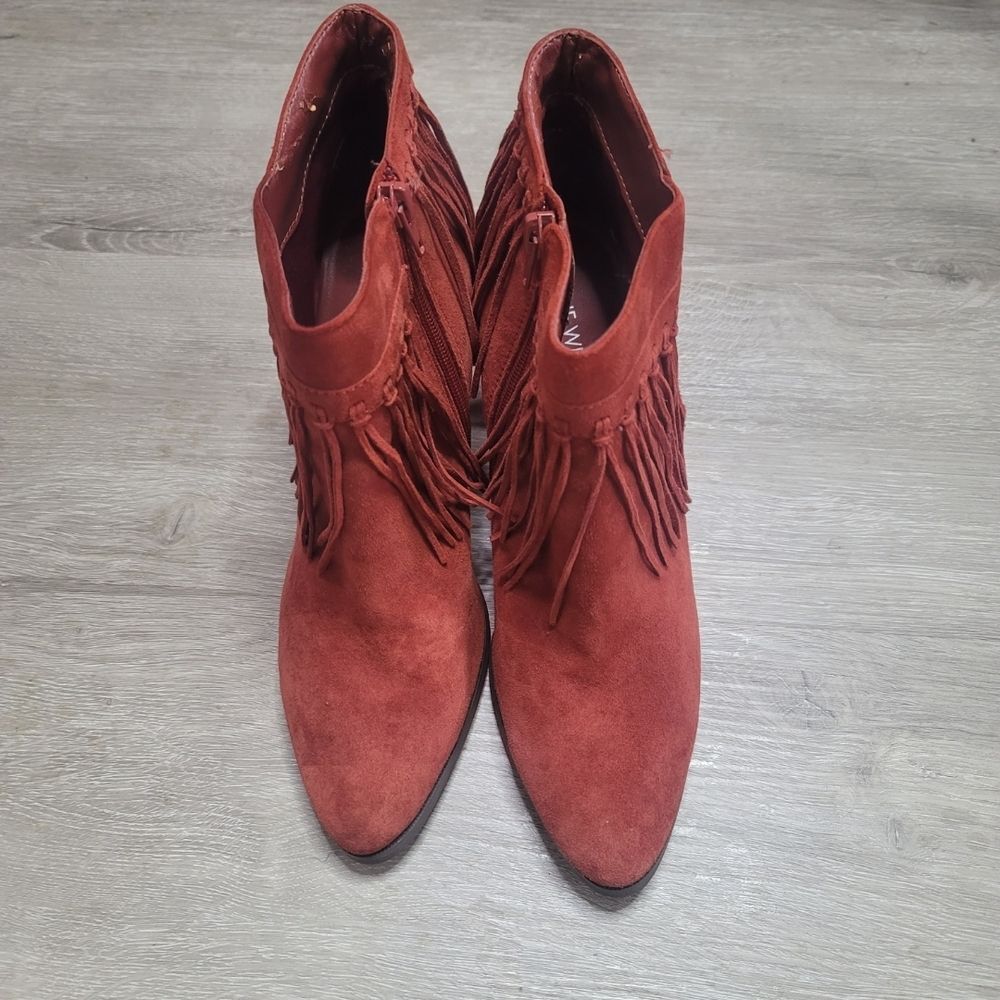 Nine West Red Fringe Heeled Boots - Picture 4 of 12